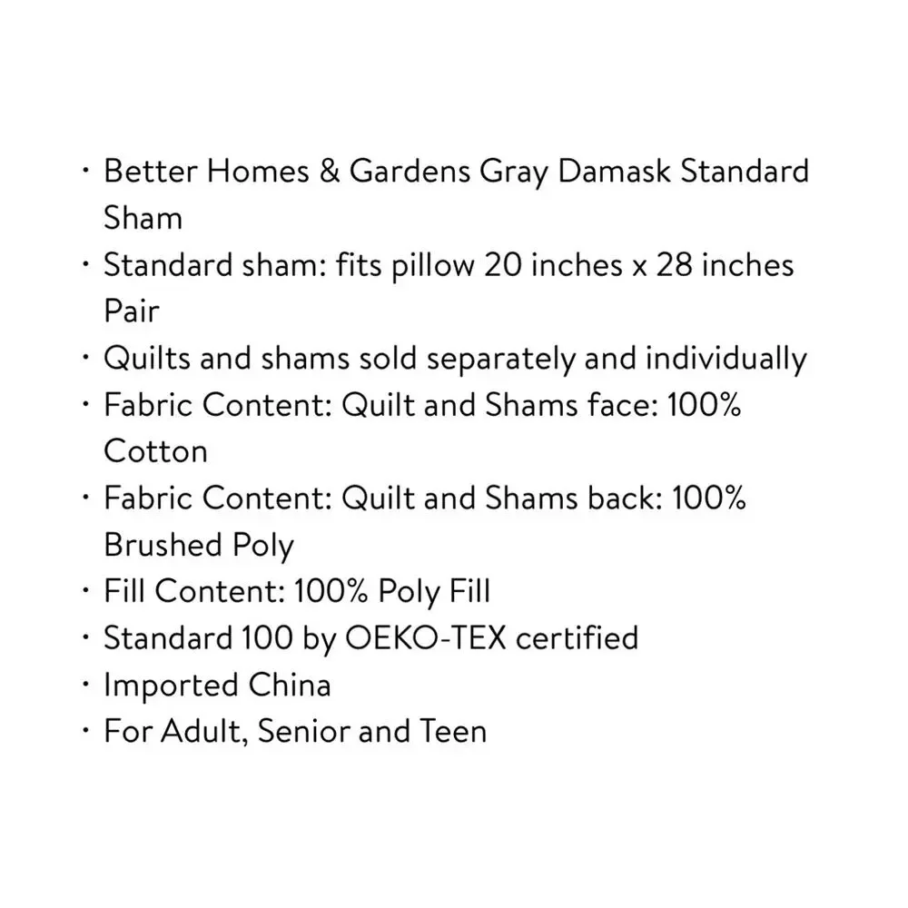 Better Homes & Gardens Jacquard Damask Shams (2)~ Gray
